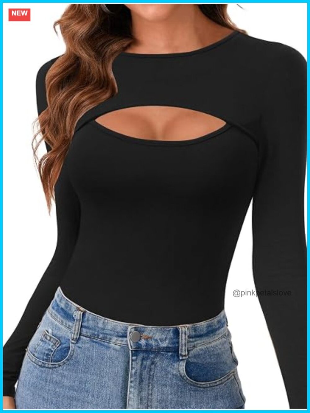 Long Sleeve Cut Out Front Fitted Sexy Casual Tee T-Shirt